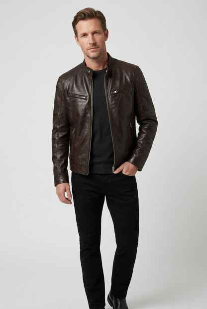 Classic Quilted Shoulder Leather-Look Jacket