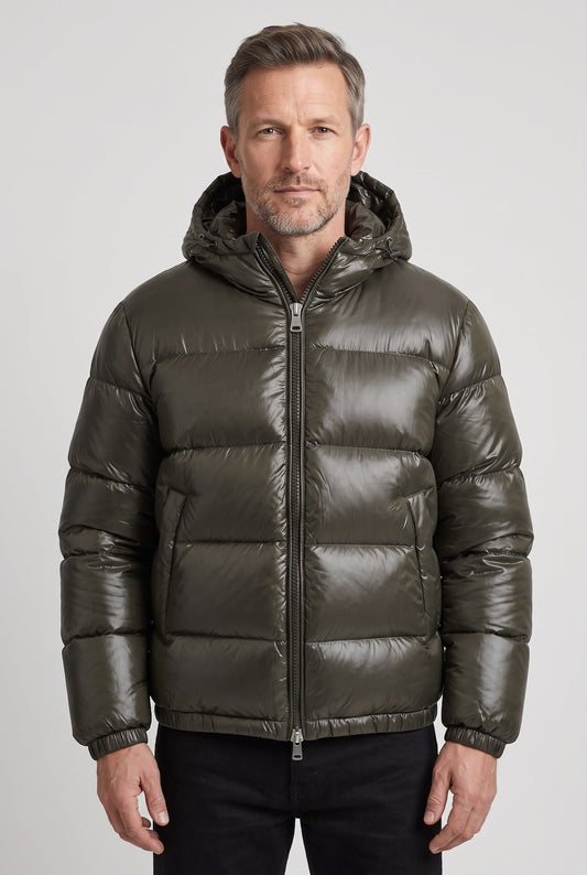 Casual Quilted Puffer Jacket with Drawcord Hood and Elastic Cuffs