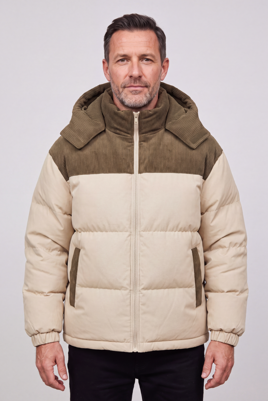 Casual Hooded Puffer Jacket with Ribbed Yoke