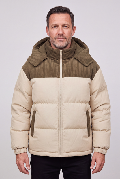 Casual Hooded Puffer Jacket with Ribbed Yoke