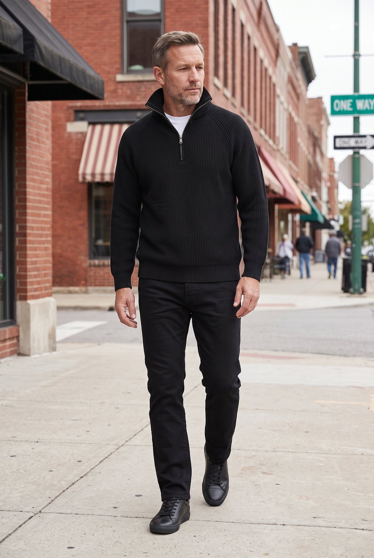 Chunky Rib Quarter Zip Sweater with Raglan Sleeves