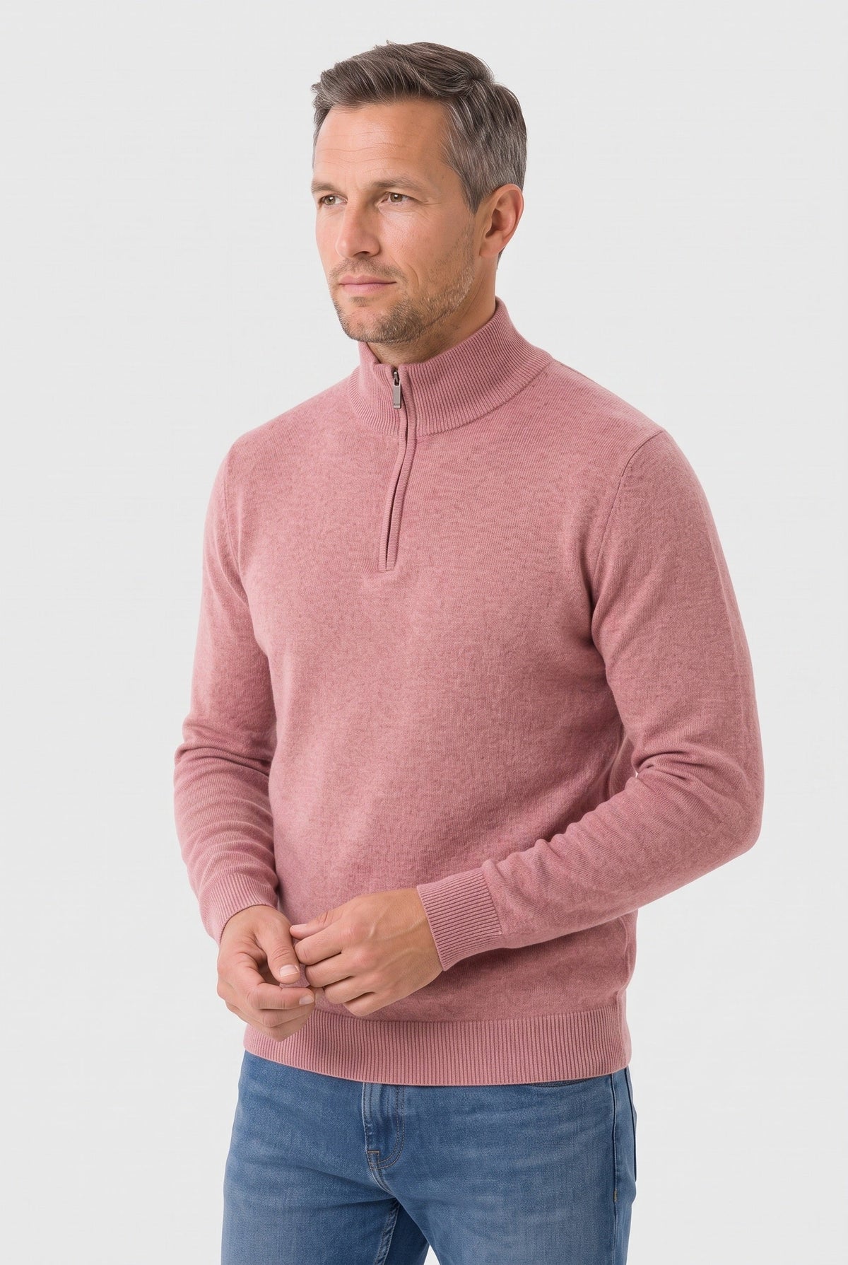 Casual Marled Knit Quarter Zip Sweater with Funnel Neck