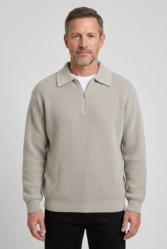 Classic Ribbed Knit Quarter Zip Sweater