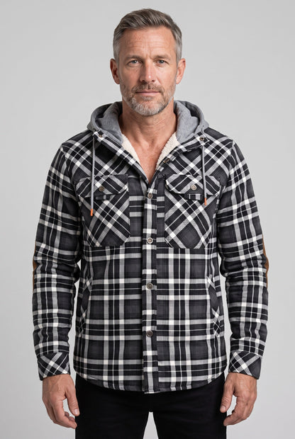 Casual Jersey Sherpa Jacket with Hood and Elbow Patches
