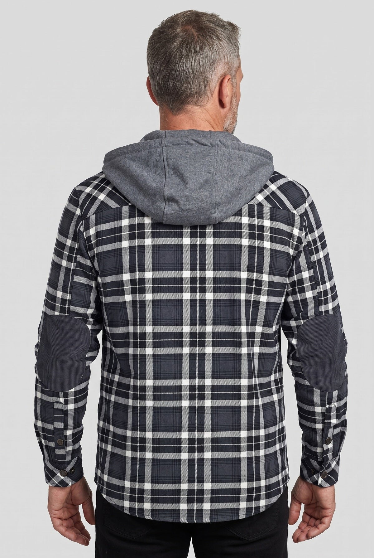 Casual Jersey Sherpa Jacket with Hood and Elbow Patches