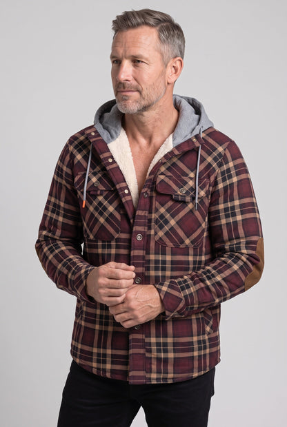 Casual Jersey Sherpa Jacket with Hood and Elbow Patches