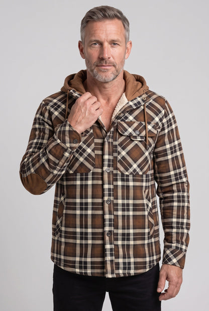 Casual Jersey Sherpa Jacket with Hood and Elbow Patches