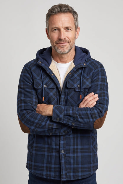 Casual Jersey Sherpa Jacket with Hood and Elbow Patches
