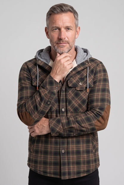 Casual Jersey Sherpa Jacket with Hood and Elbow Patches