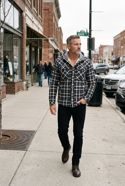 Casual Jersey Sherpa Jacket with Hood and Elbow Patches