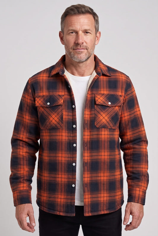 Casual Sherpa Lined Plaid Jacket with Buttoned Chest Pockets