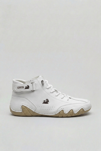 Classic Leather High-Top Lace-Up Shoes with Ankle Strap