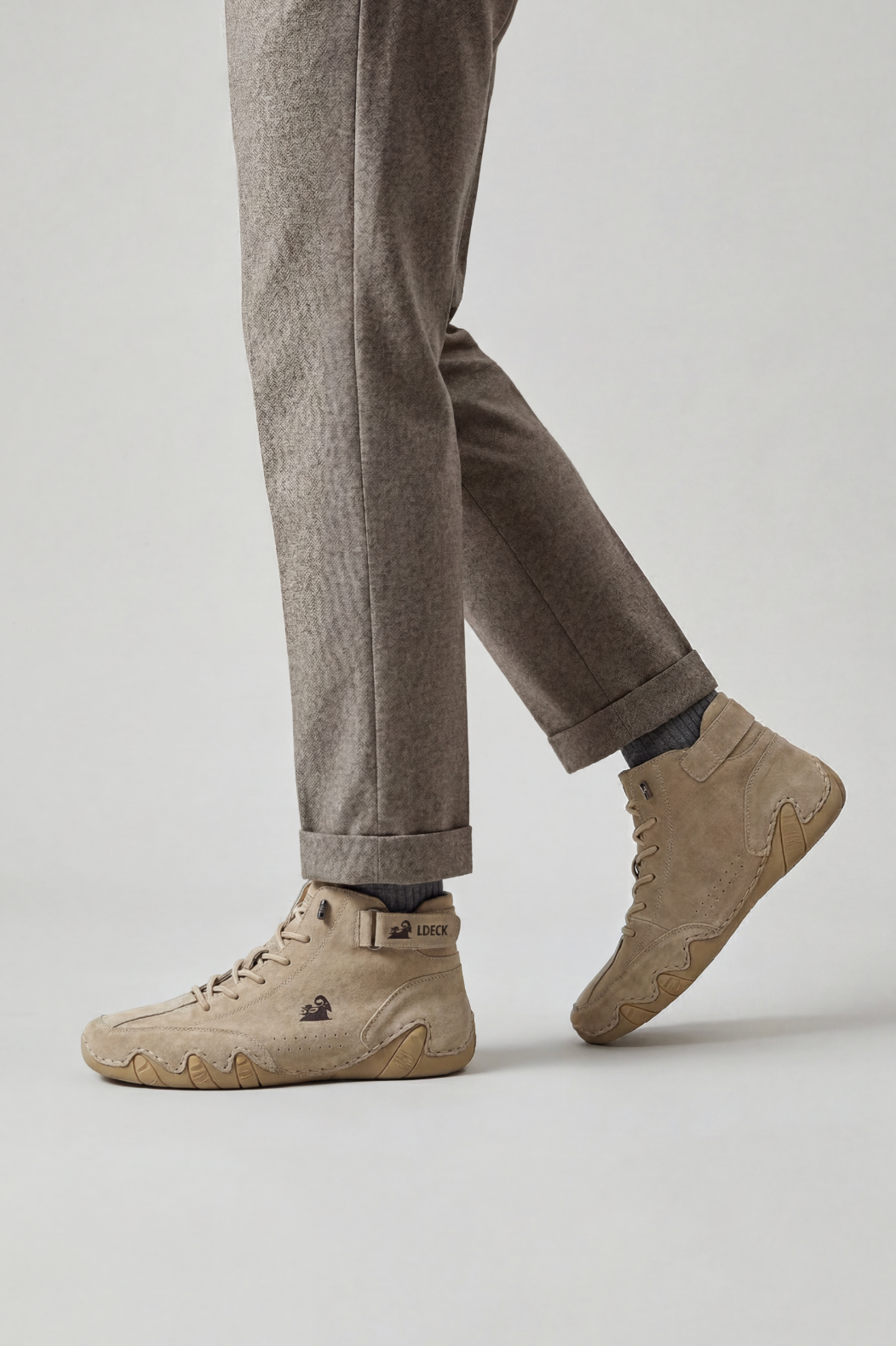 Classic Leather High-Top Lace-Up Shoes with Ankle Strap