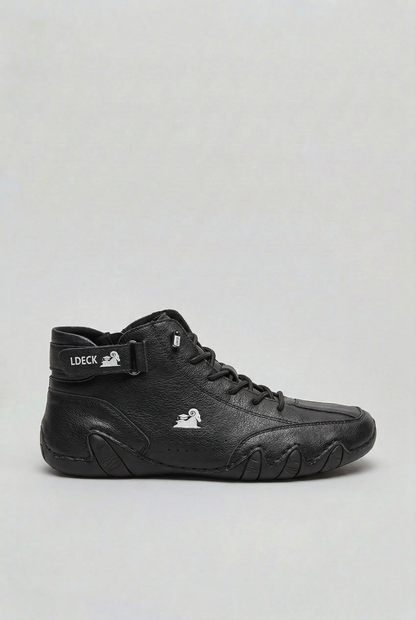 Classic Leather High-Top Lace-Up Shoes with Ankle Strap