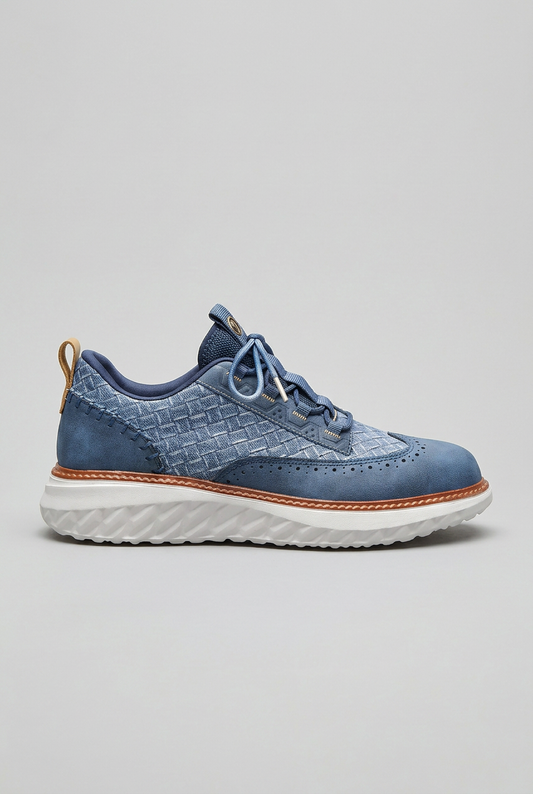Classic Woven Leather Sneakers with Brogue Perforations