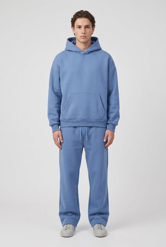 Sporty Hooded Cotton Tracksuit Pullover with Drawcord Waist