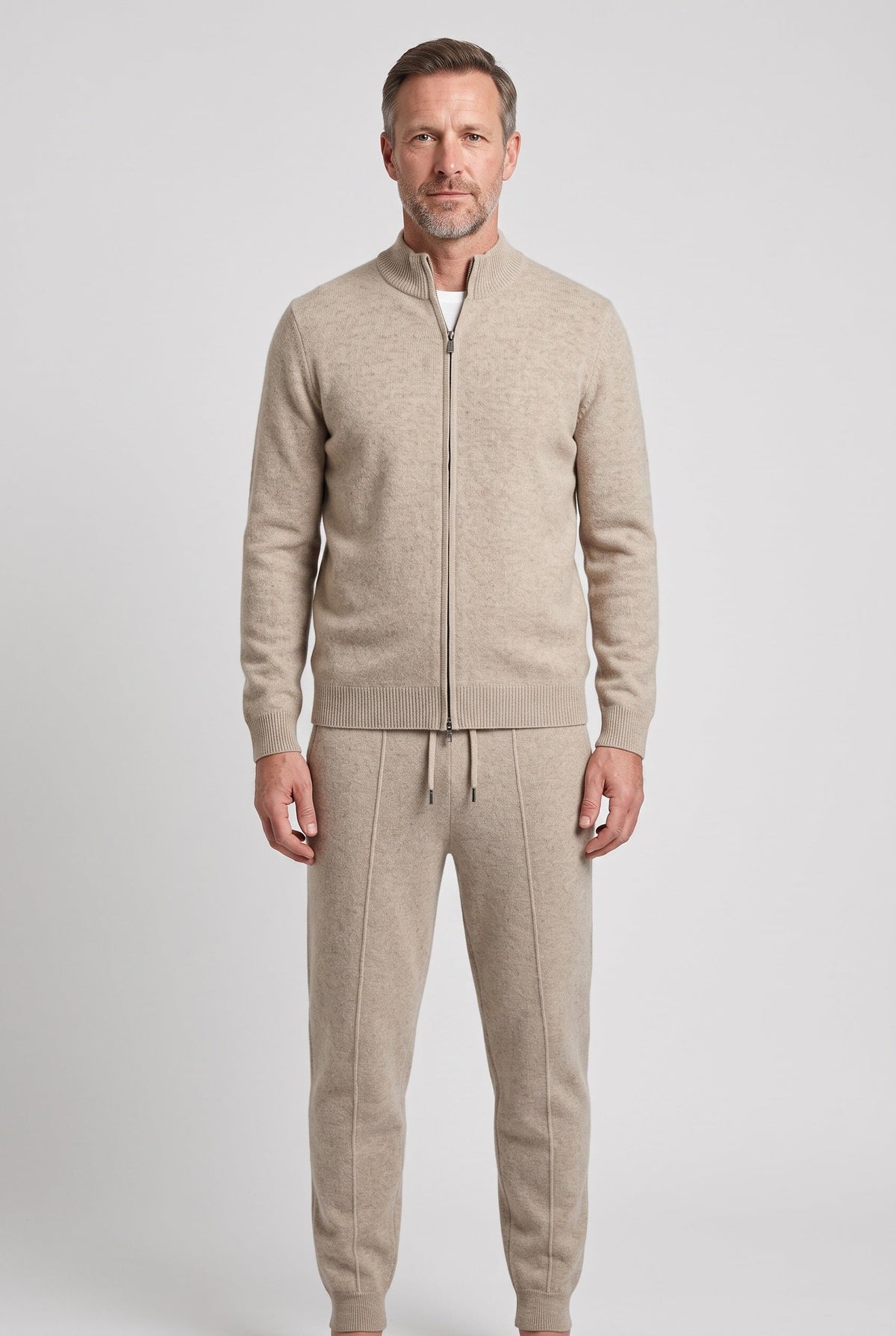 Casual Knit Zip Front Tracksuit with Funnel Neck