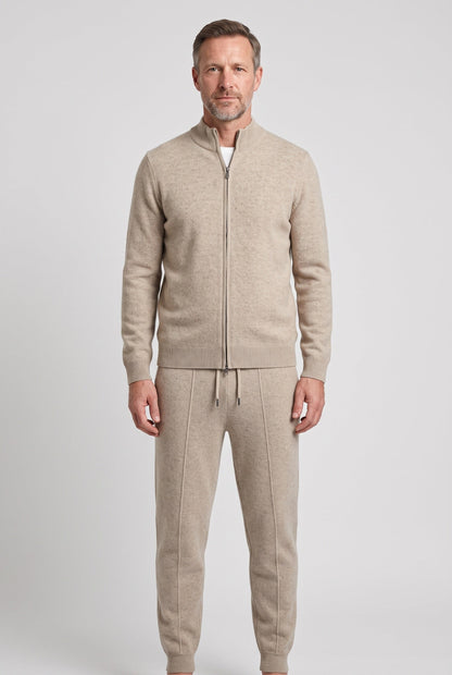 Casual Knit Zip Front Tracksuit with Funnel Neck