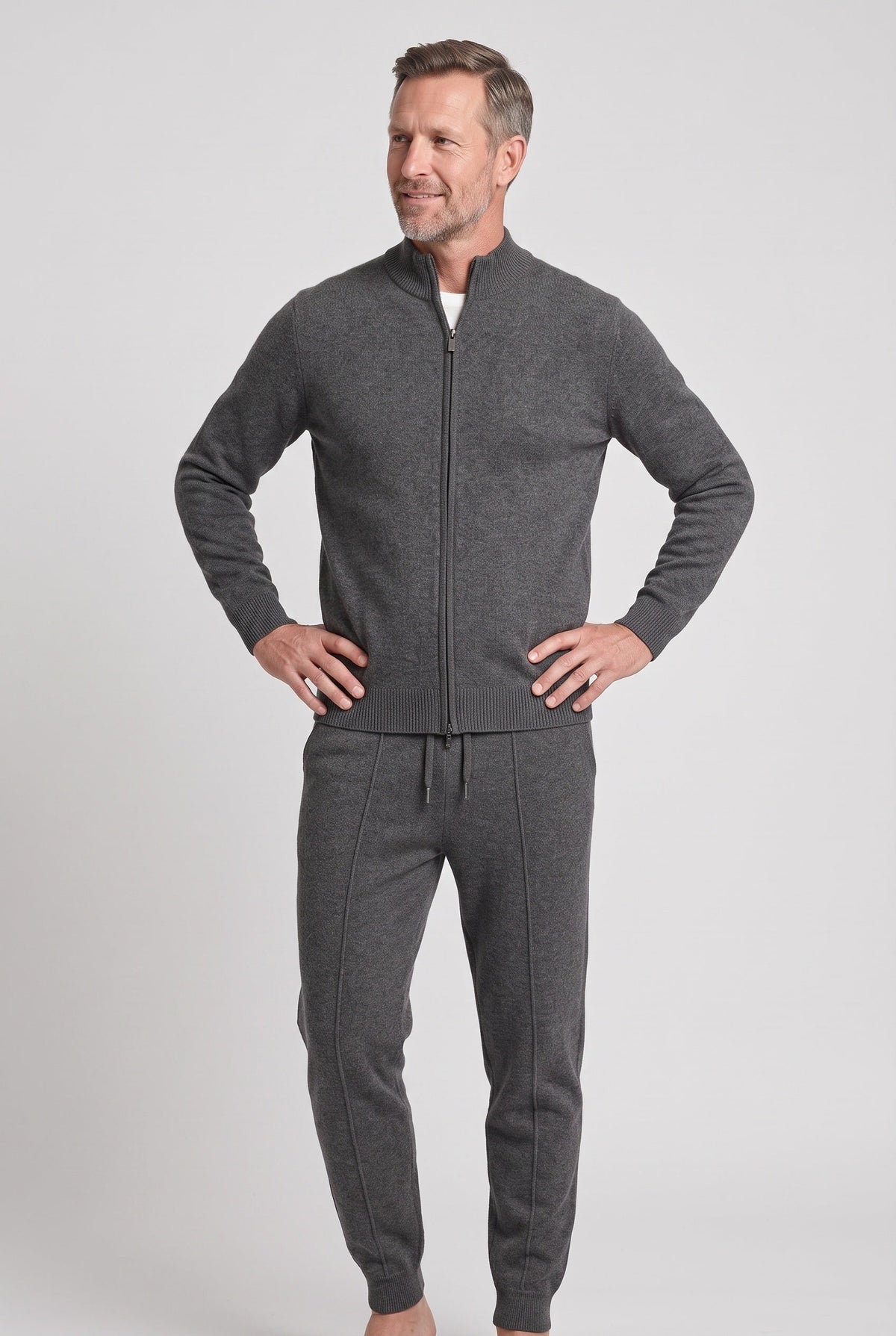 Casual Knit Zip Front Tracksuit with Funnel Neck