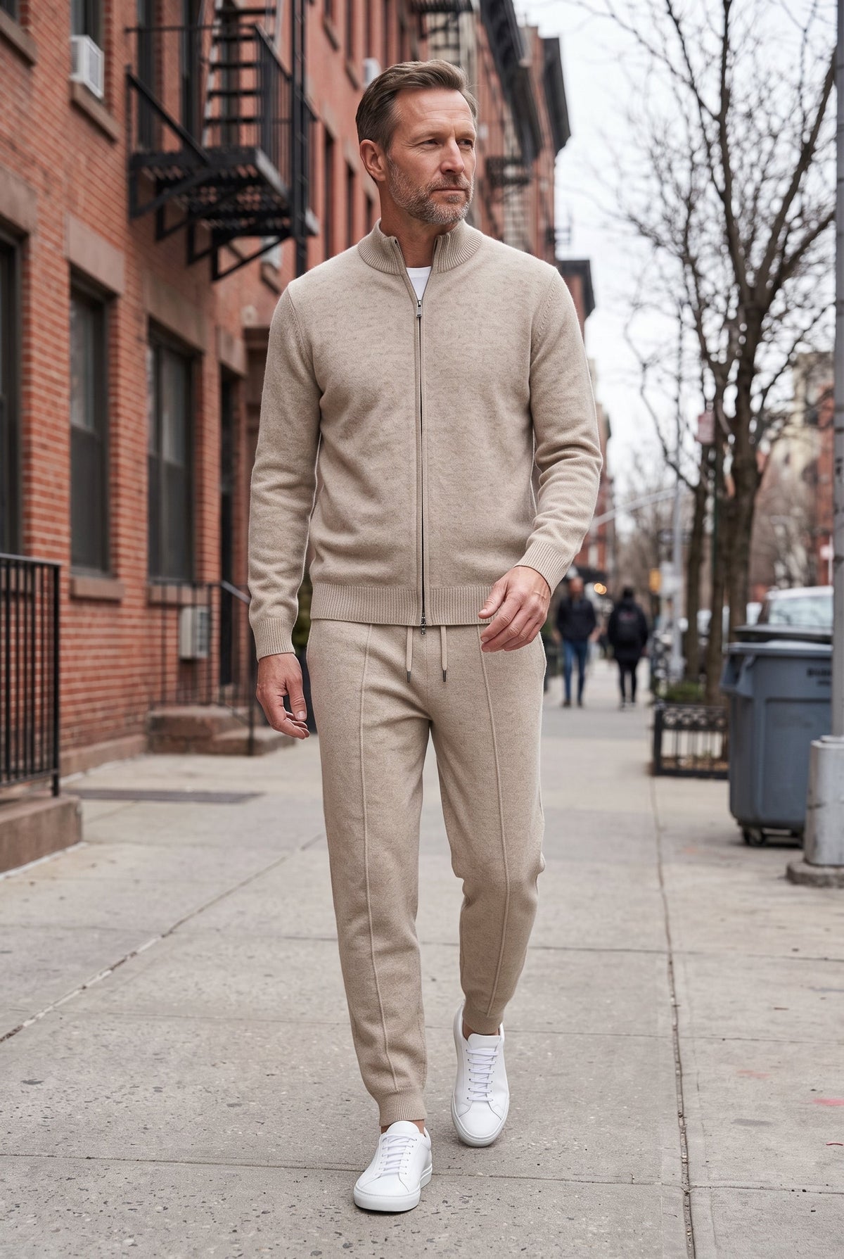 Casual Knit Zip Front Tracksuit with Funnel Neck