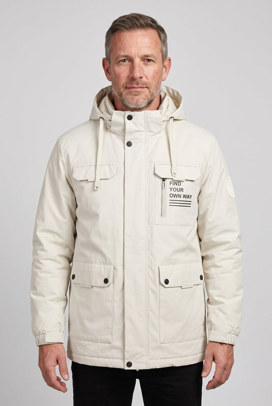 Waterproof Detachable Hood Jacket with Flap Pockets
