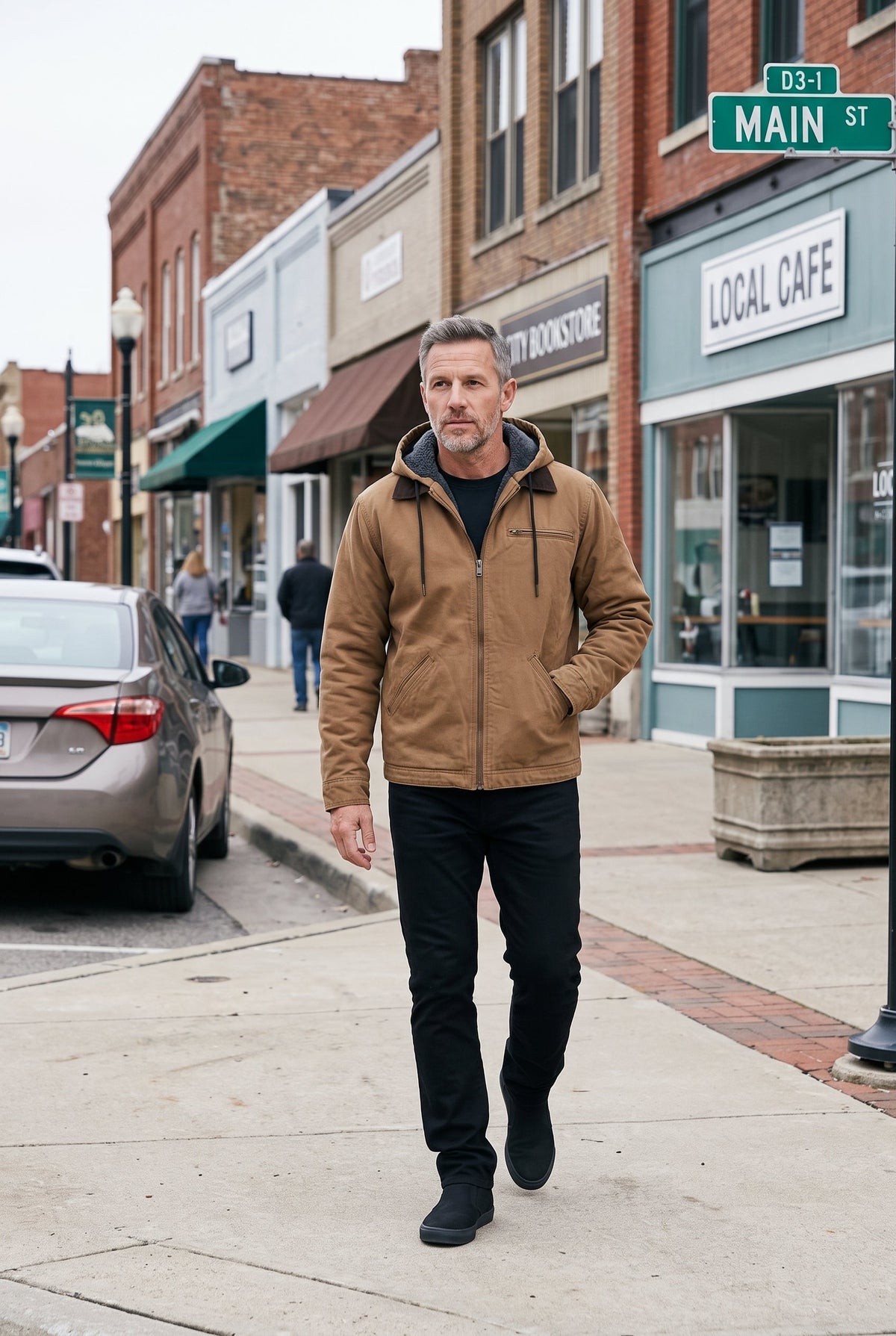 Casual Hooded Zip Front Jacket with Corduroy Collar for Winter