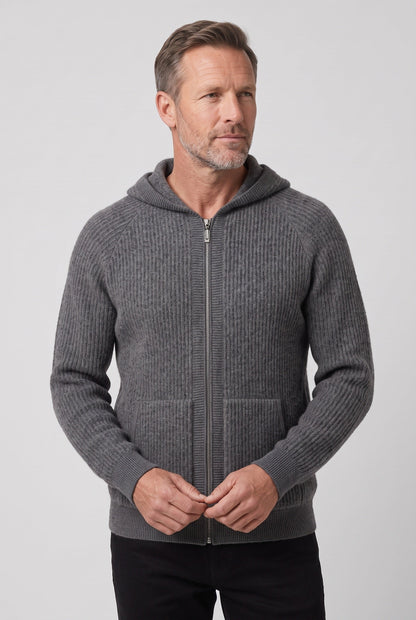 Casual Ribbed Knit Zip Up Hoodie