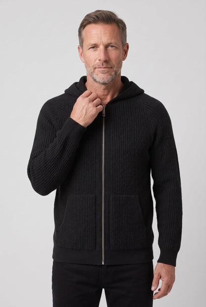 Casual Ribbed Knit Zip Up Hoodie