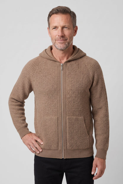 Casual Ribbed Knit Zip Up Hoodie