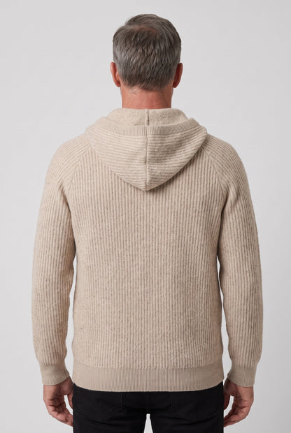 Casual Ribbed Knit Zip Up Hoodie