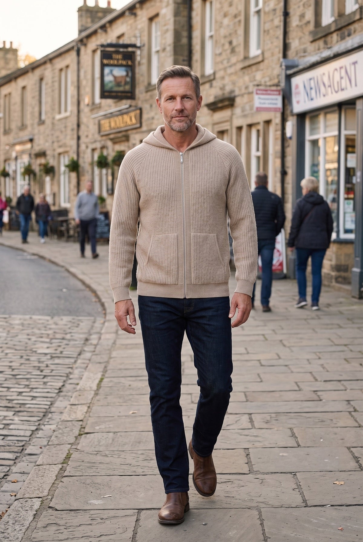Casual Ribbed Knit Zip Up Hoodie