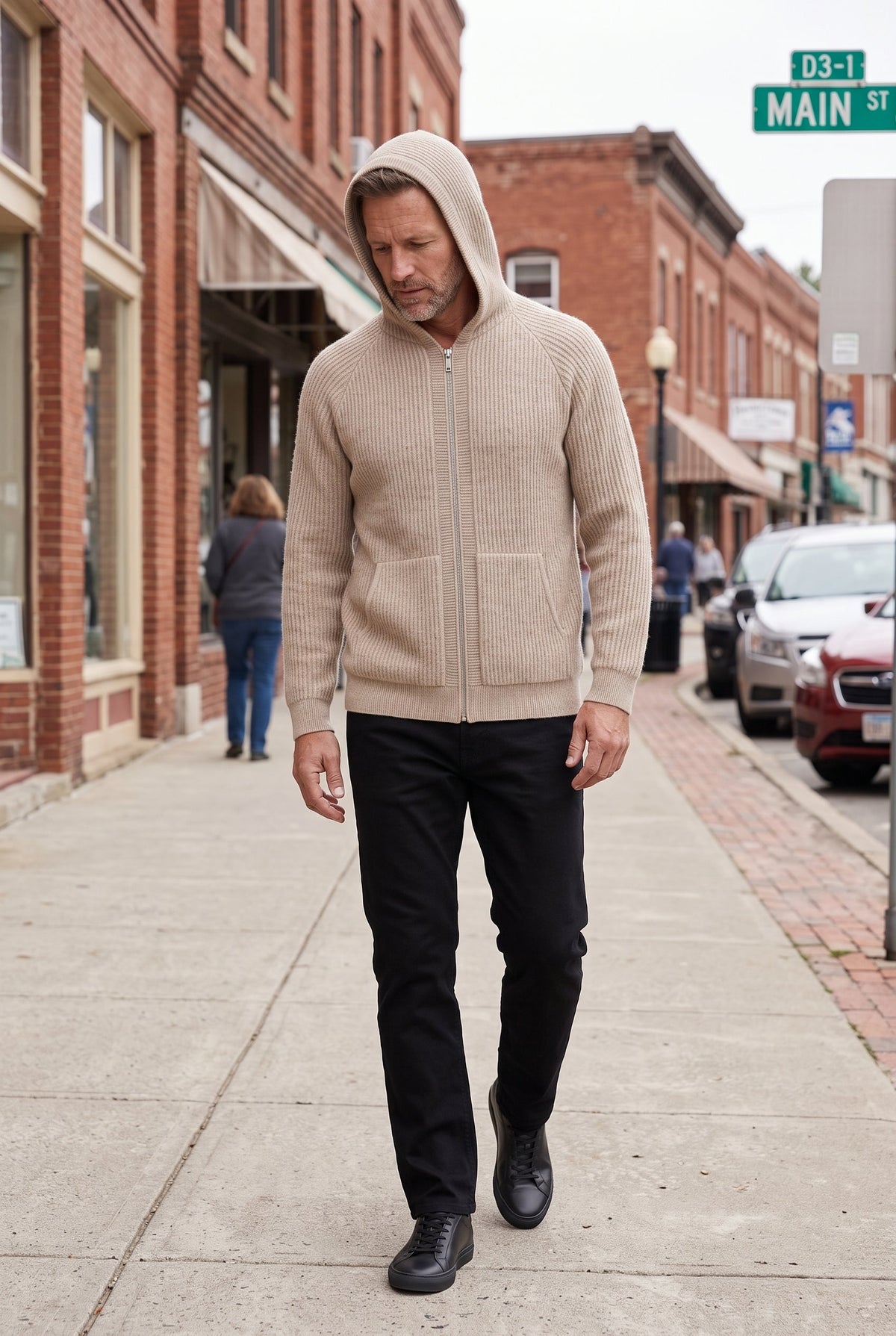 Casual Ribbed Knit Zip Up Hoodie