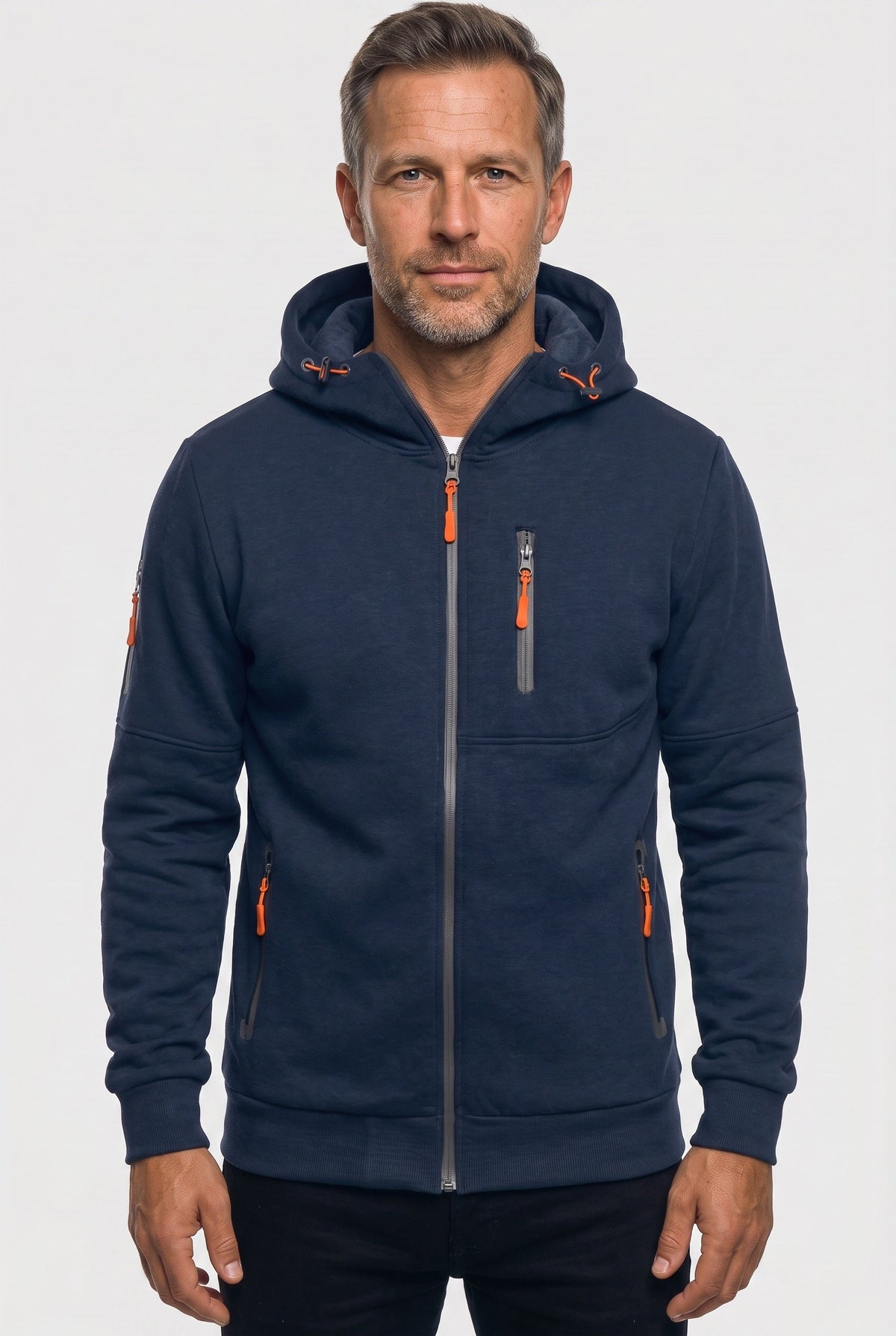 Casual Zip-Up Cotton Hoodie with Multiple Zipped Pockets