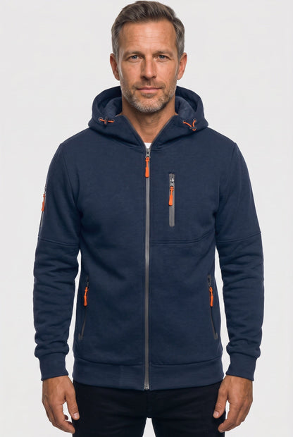 Casual Zip-Up Cotton Hoodie with Multiple Zipped Pockets