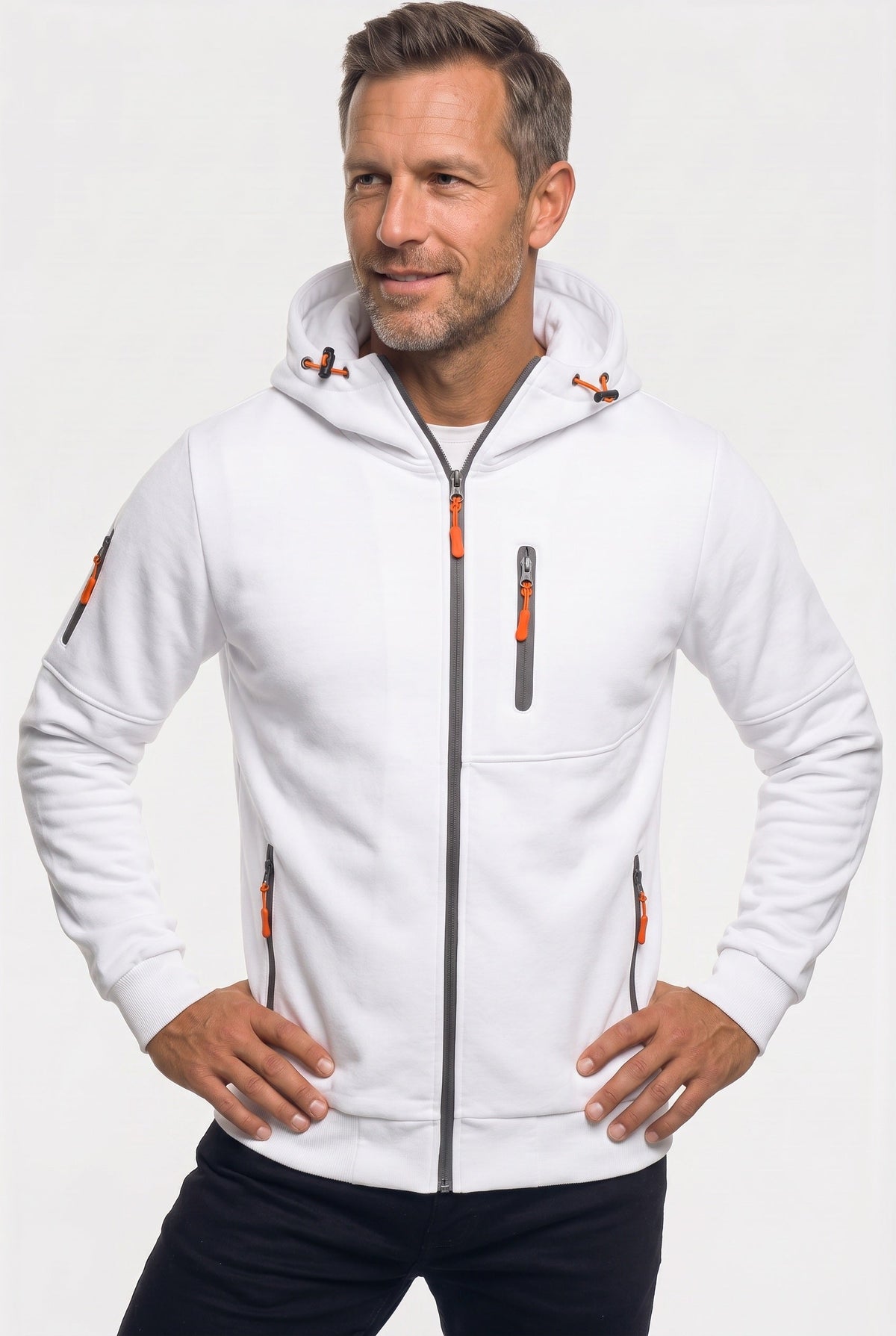 Casual Zip-Up Cotton Hoodie with Multiple Zipped Pockets