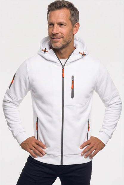 Casual Zip-Up Cotton Hoodie with Multiple Zipped Pockets
