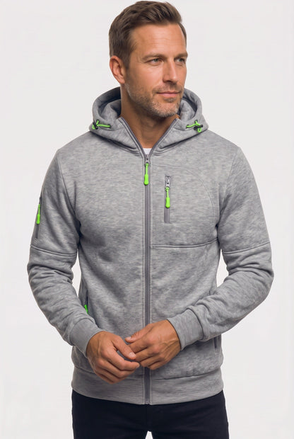 Casual Zip-Up Cotton Hoodie with Multiple Zipped Pockets