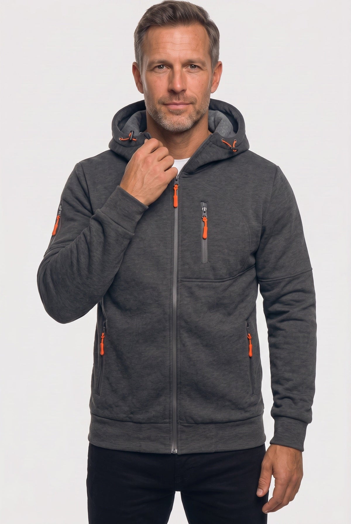 Casual Zip-Up Cotton Hoodie with Multiple Zipped Pockets