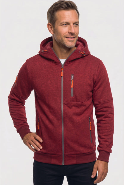 Casual Zip-Up Cotton Hoodie with Multiple Zipped Pockets