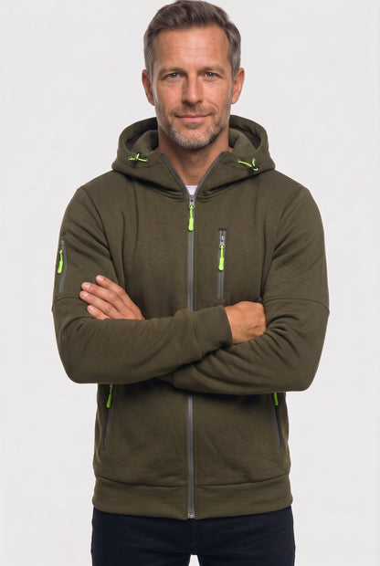 Casual Zip-Up Cotton Hoodie with Multiple Zipped Pockets