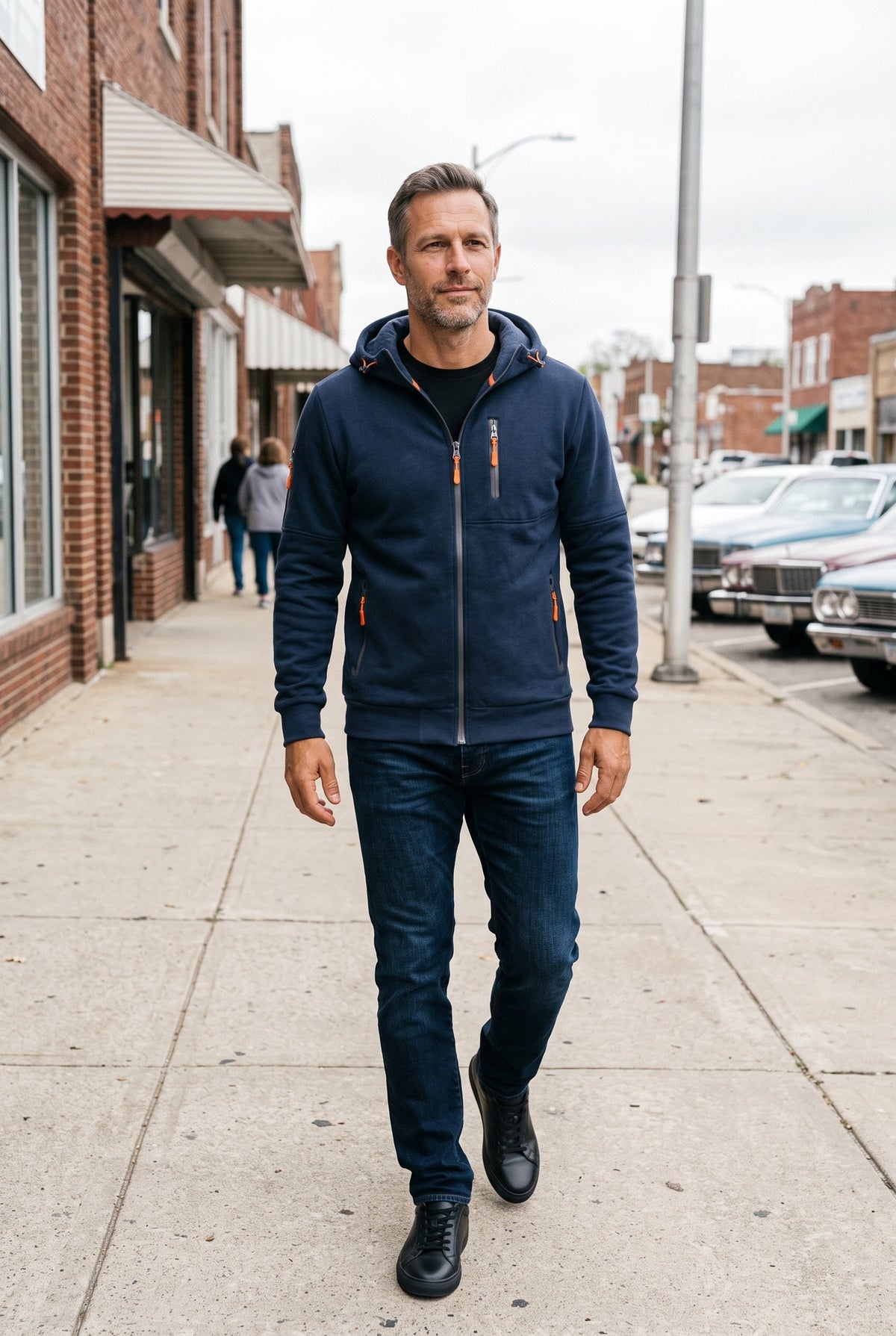 Casual Zip-Up Cotton Hoodie with Multiple Zipped Pockets