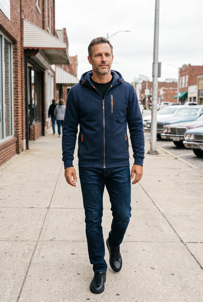 Casual Zip-Up Cotton Hoodie with Multiple Zipped Pockets