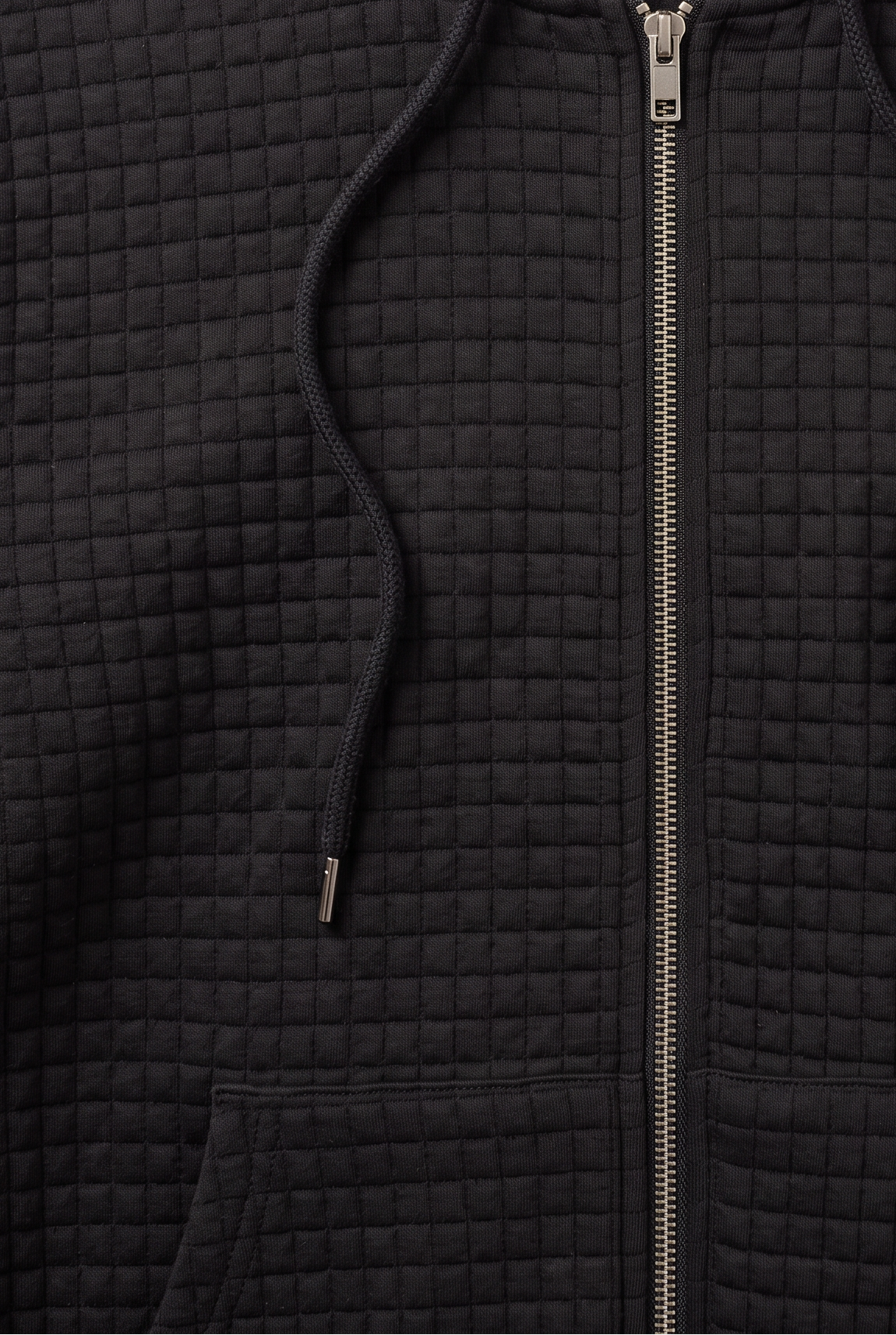 Casual Waffle Knit Zip-Up Hoodie with Front Pockets