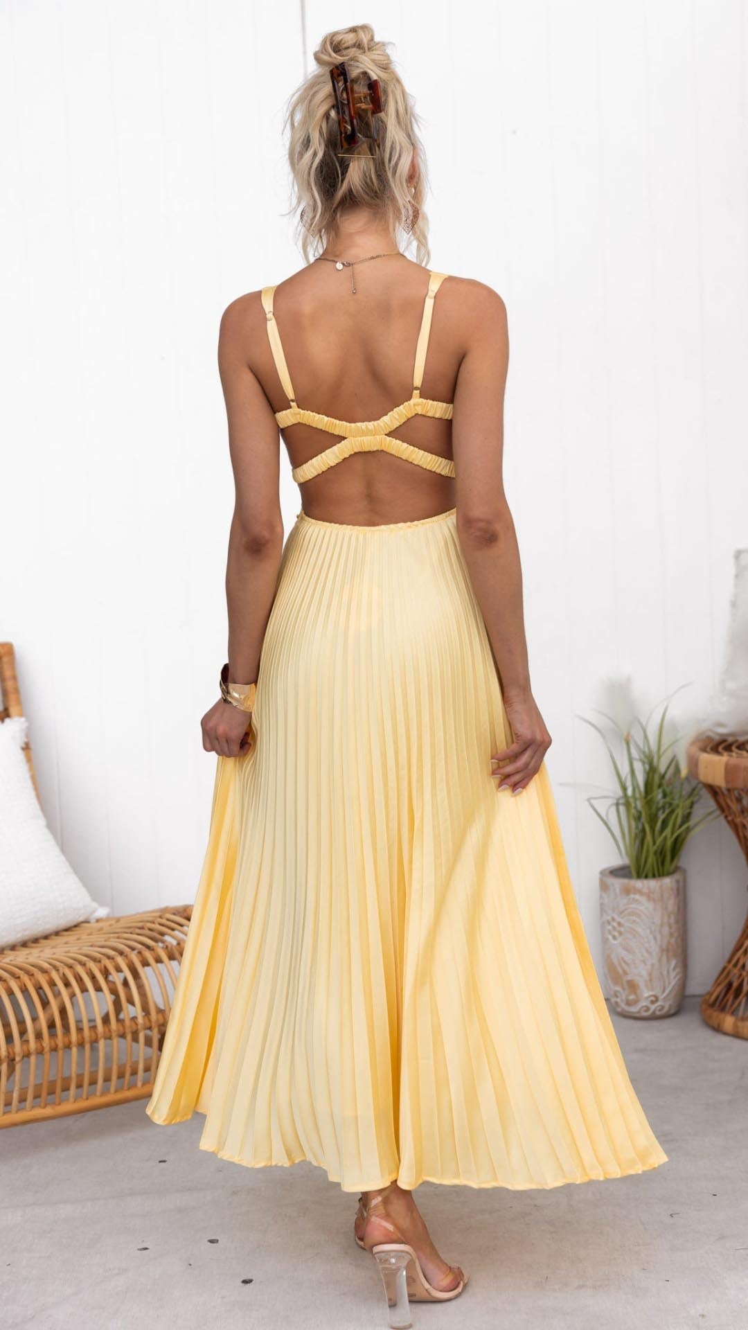 Flowy V Neck Long Evening Dress