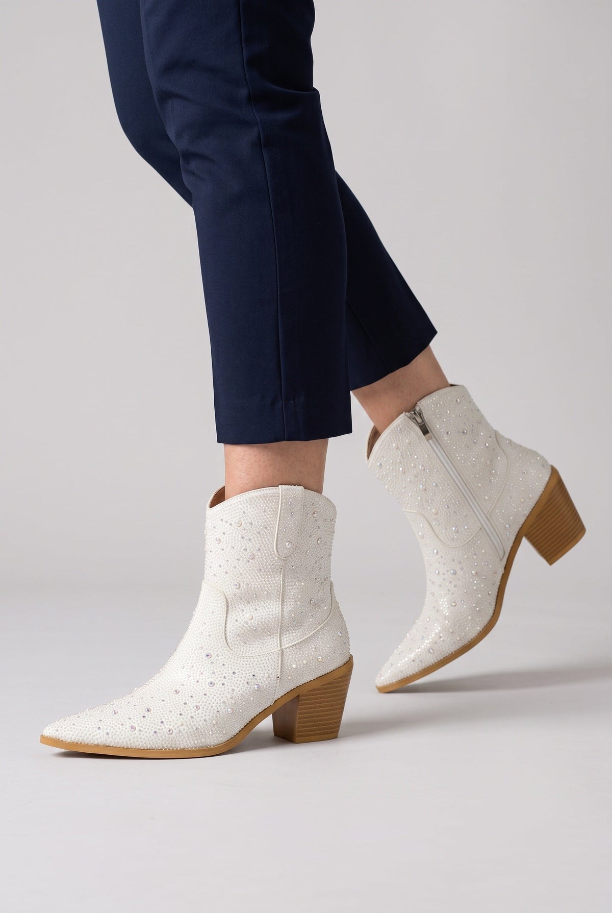 Stylish Embellished Leather Ankle Boots with Snip Toe