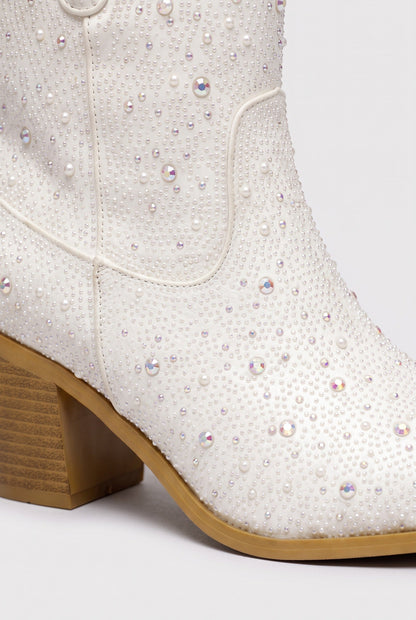 Stylish Embellished Leather Ankle Boots with Snip Toe