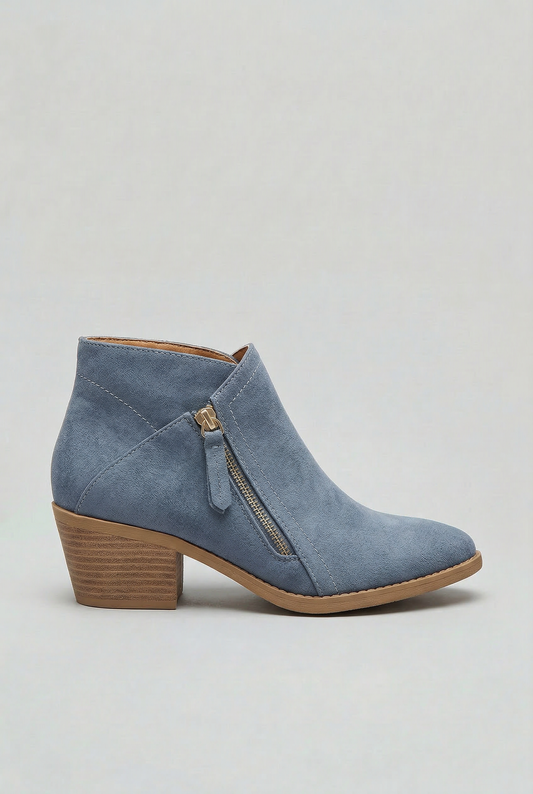 Classic Leather Ankle Boots with Side Zip and Block Heel