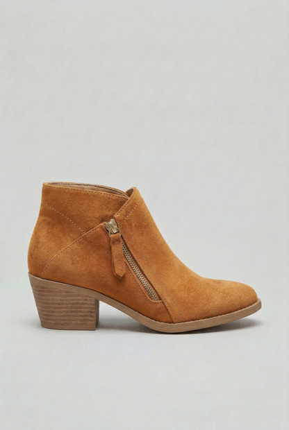 Classic Leather Ankle Boots with Side Zip and Block Heel