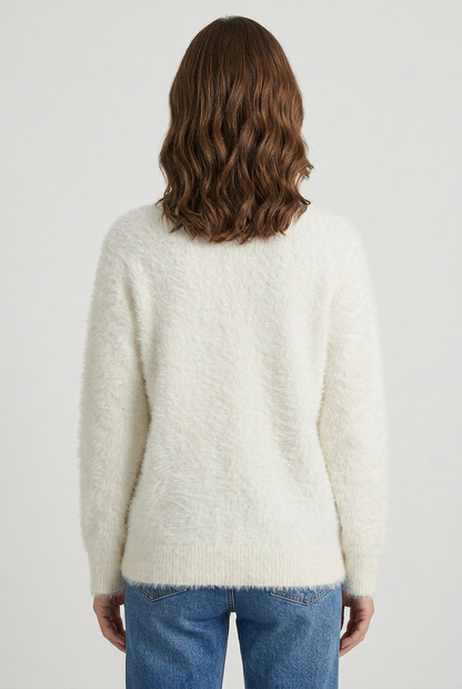 Cozy Fluffy Knit V-Neck Cardigan with Buttons