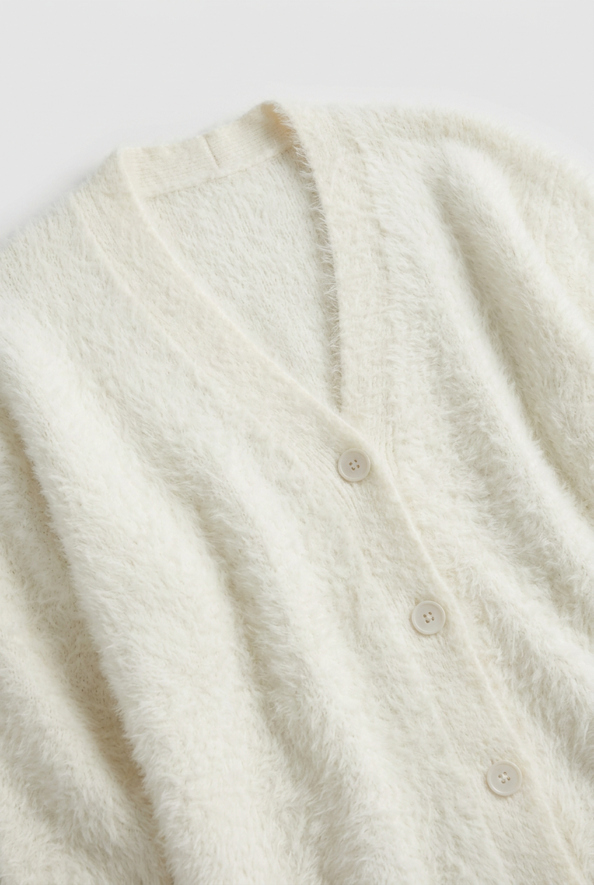Cozy Fluffy Knit V-Neck Cardigan with Buttons